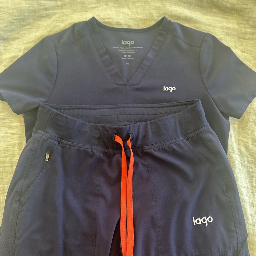 Lago Wear Navy Scrub Set with Orange Drawstring